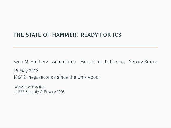 the state of hammer ready for ics