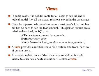 Views  Views  In some cases, it is not desirable for all users to see the entire  logical model
