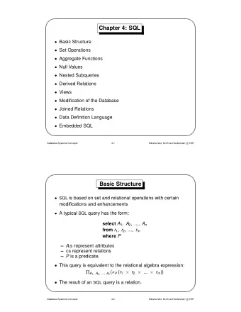 Chapter 4: SQL  Basic Structure  Set Operations  Aggregate Functions  Null Values