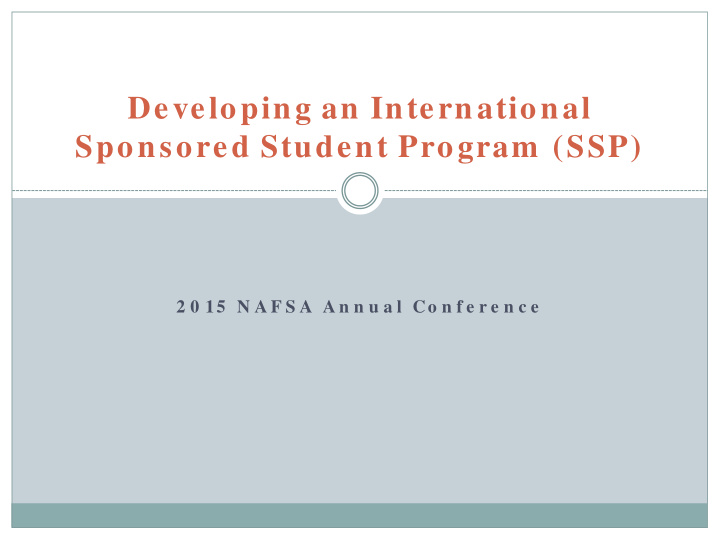 developing an international sponsored student program ssp