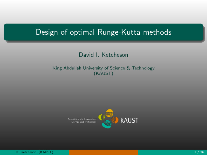 design of optimal runge kutta methods