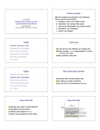 Preview question  What two methods are mentioned in the StackGuard  paper to prevent canary