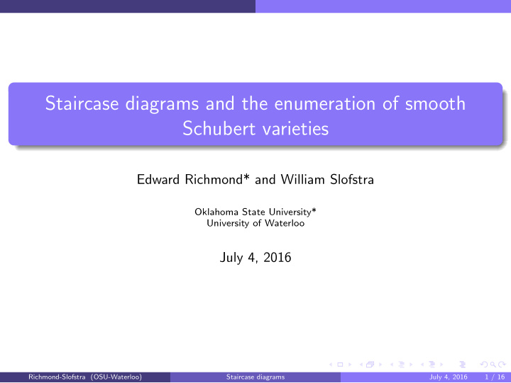 staircase diagrams and the enumeration of smooth schubert