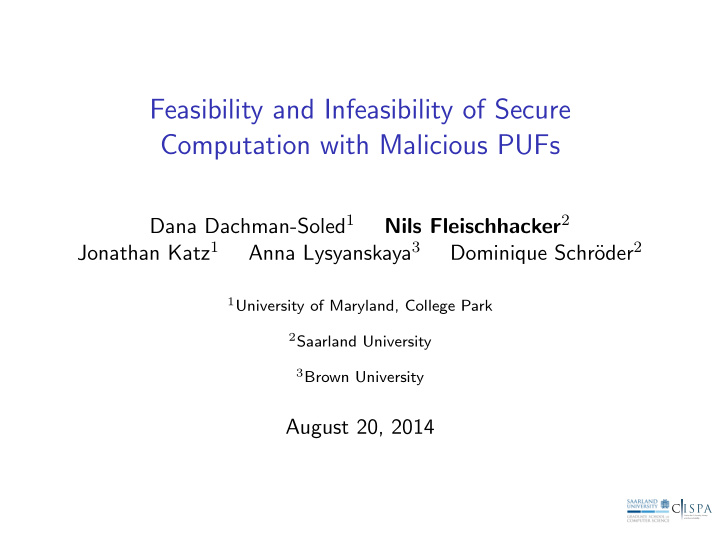 feasibility and infeasibility of secure computation with
