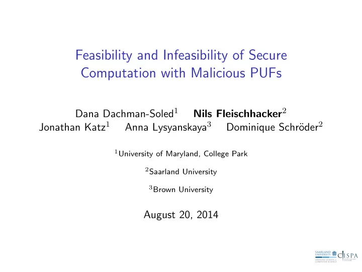 feasibility and infeasibility of secure computation with
