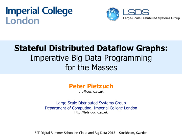 stateful distributed dataflow graphs imperative big data