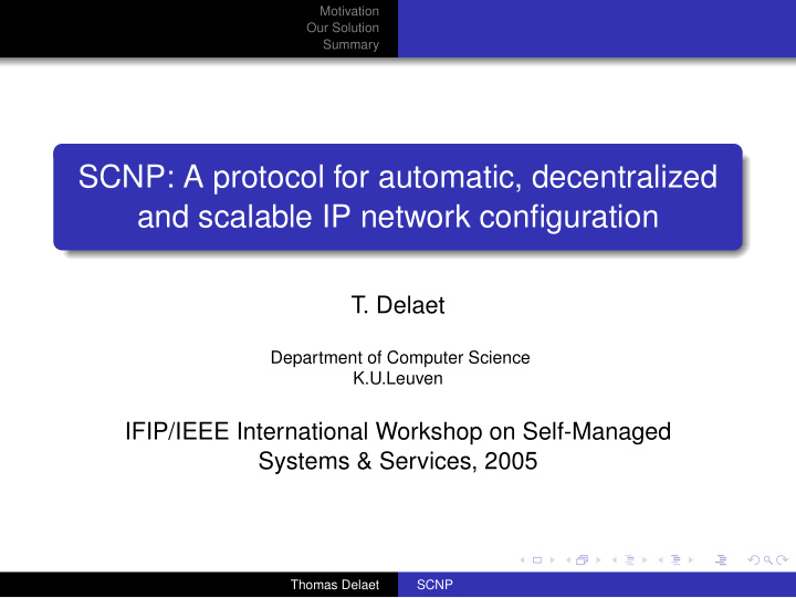 scnp a protocol for automatic decentralized and scalable