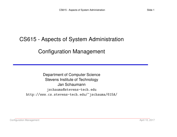 cs615 aspects of system administration configuration