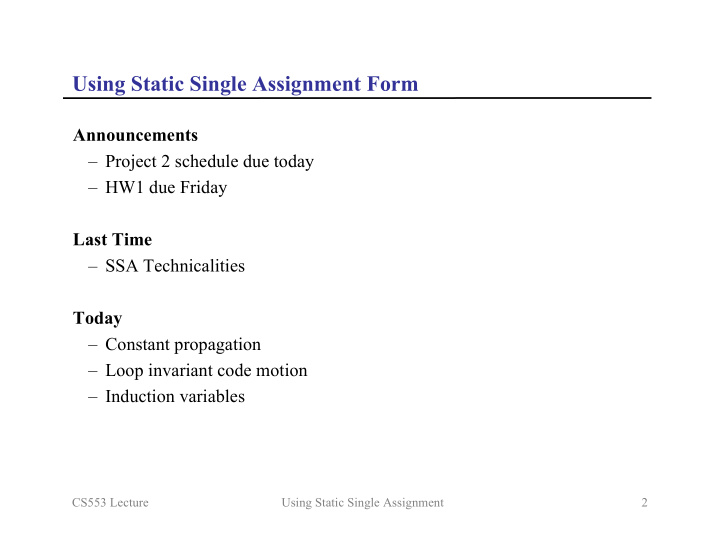 using static single assignment form