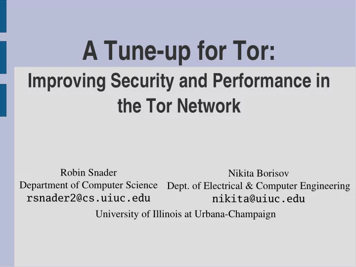 a tune up for tor