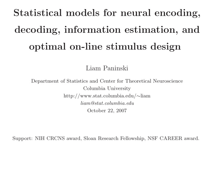 statistical models for neural encoding decoding
