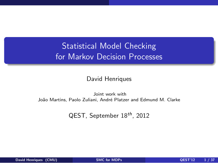 statistical model checking for markov decision processes