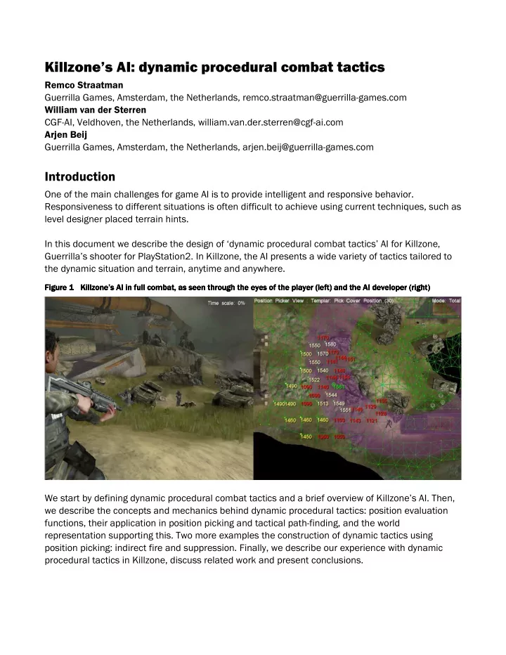 killzone s ai dynamic procedural combat tactics