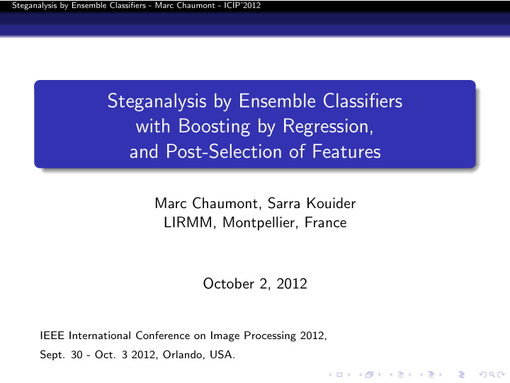 steganalysis by ensemble classifiers with boosting by