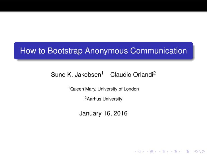 how to bootstrap anonymous communication