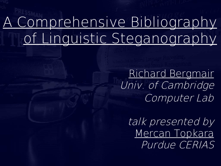 a comprehensive bibliography of linguistic steganography