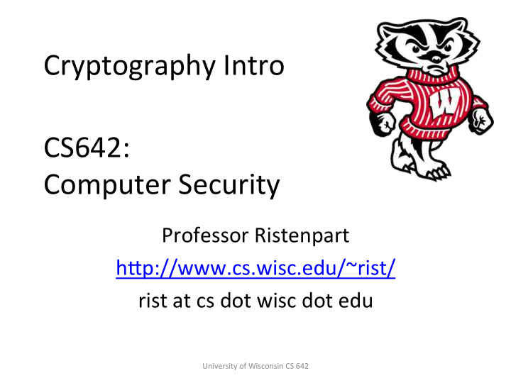cryptography intro cs642 computer security