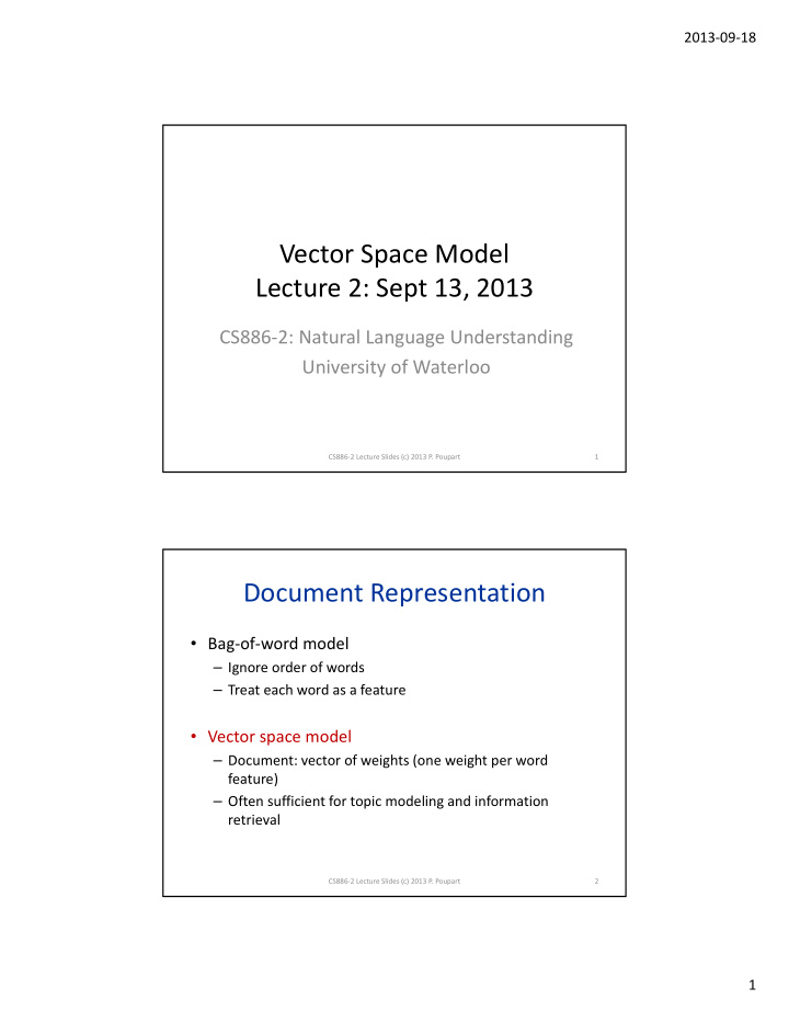 vector space model lecture 2 sept 13 2013