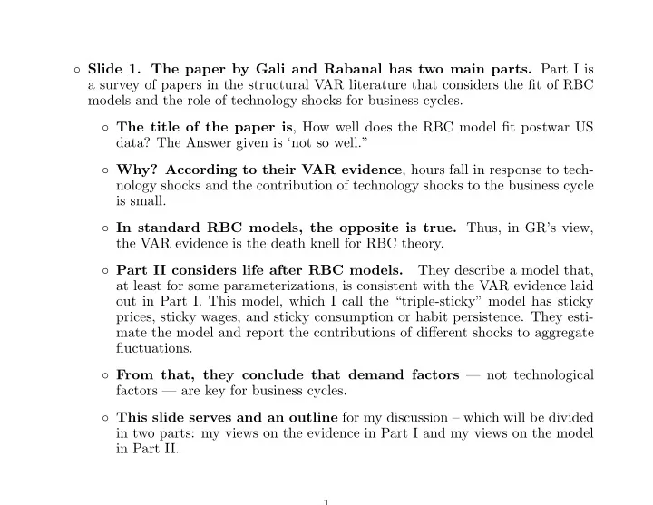 slide 1 the paper by gali and rabanal has two main parts