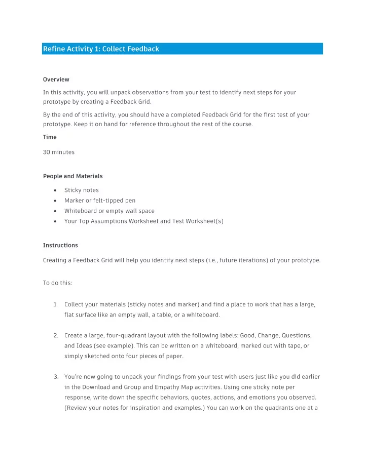 refine activity 1 collect feedback