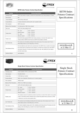 SET50 Index  Futures Contract  Specifications  www.tfex.co.th  at 21 Mar 13  1  Single Stock