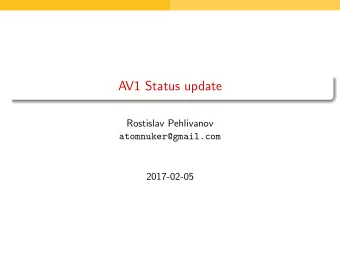 AV1 Status update  Rostislav Pehlivanov  atomnuker@gmail.com  2017-02-05  What is AV1