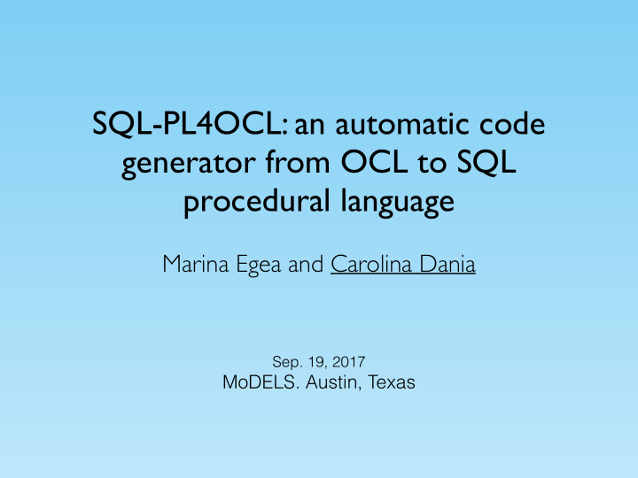 sql pl4ocl an automatic code generator from ocl to sql