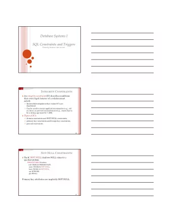 Database Systems I  SQL Constraints and Triggers  Ensuring business rules are met. I NTEGRITY C