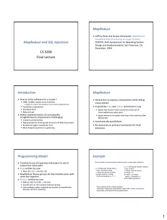 1  Execution  Implementation  Overview  Master notifies reducers about  Focuses on large