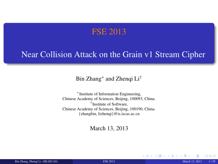fse 2013 near collision attack on the grain v1 stream