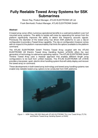 Fully Reelable Towed Array Systems for SSK  Submarines  Steven Ray, Product Manager, ATLAS