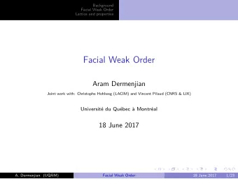 Facial Weak Order  Aram Dermenjian  Joint work with: Christophe Hohlweg (LACIM) and Vincent Pilaud