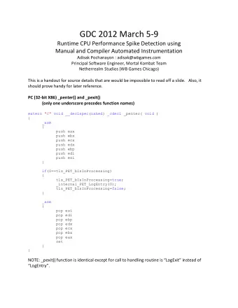 GDC 2012 March 5-9  Runtime CPU Performance Spike Detection using  Manual and Compiler Automated