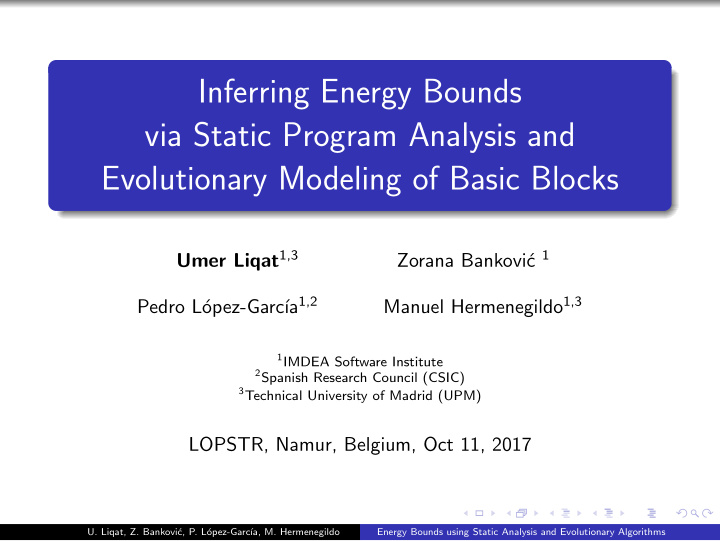 inferring energy bounds via static program analysis and