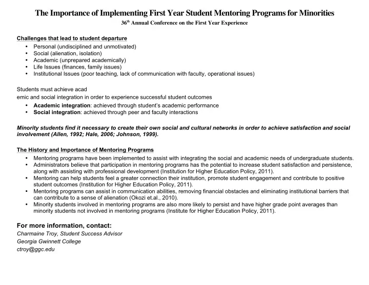 the importance of implementing first year student