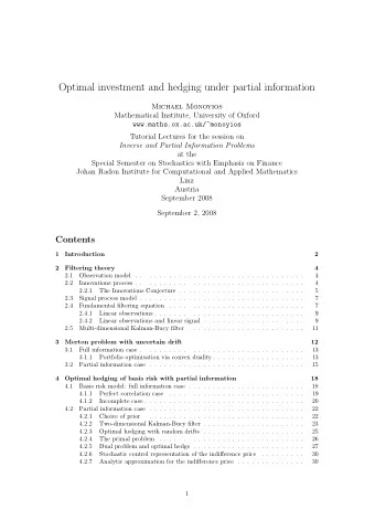 Optimal investment and hedging under partial information  Michael Monoyios  Mathematical Institute,