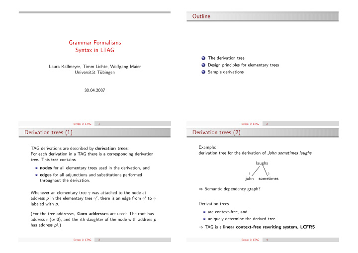 outline grammar formalisms syntax in ltag