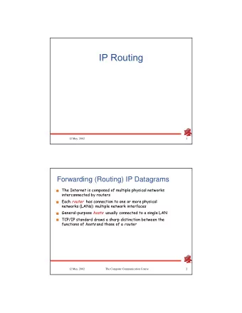 IP Routing  12 May, 2002  1  Forwarding (Routing) IP Datagrams