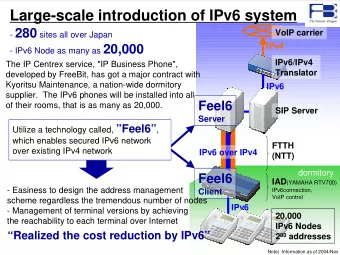 Large-scale introduction of IPv6 system - 280 sites all over Japan  VoIP carrier  IPv4 - IPv6 Node