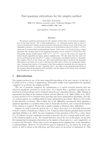 Fast quantum subroutines for the simplex method  Giacomo Nannicini  IBM T.J. Watson research