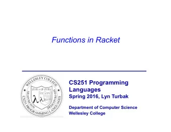 Functions in Racket  CS251 Programming  Languages  Spring 2016, Lyn Turbak  Department of Computer