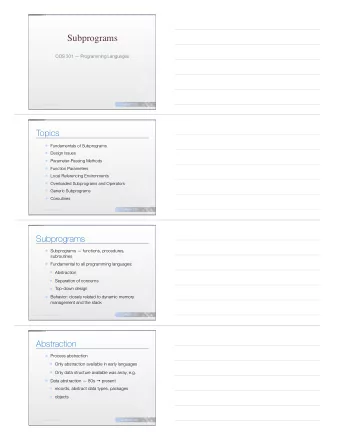 Subprograms  COS 301  Programming Languages  UMAINE CIS  COS 301  Programming Languages