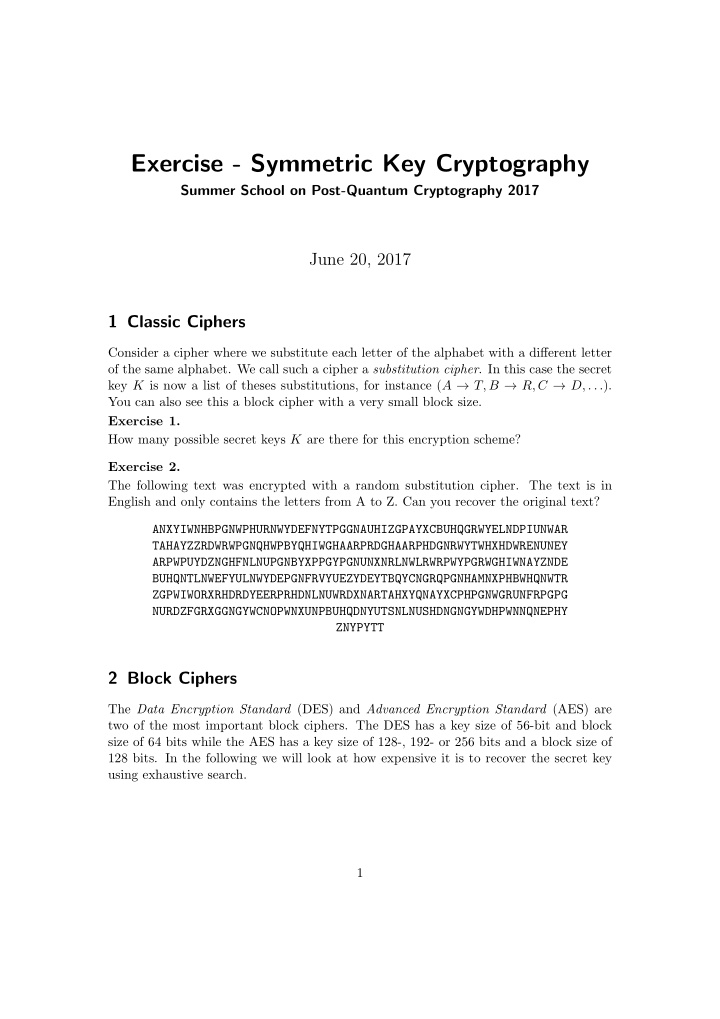 exercise symmetric key cryptography