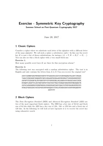 Exercise - Symmetric Key Cryptography  Summer School on Post-Quantum Cryptography 2017  June 20,