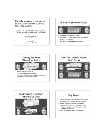 Emulators (Emulab Sucks)  Friendly Environment for Evaluating  Networked Systems Jonathon Duerig ,