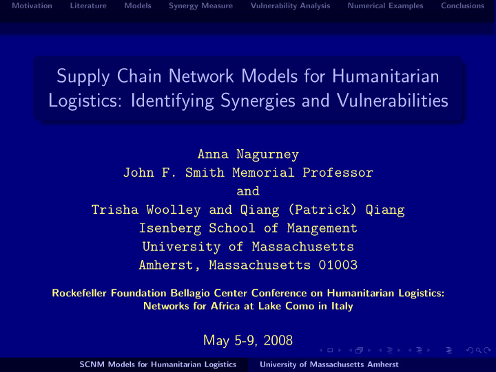 supply chain network models for humanitarian logistics