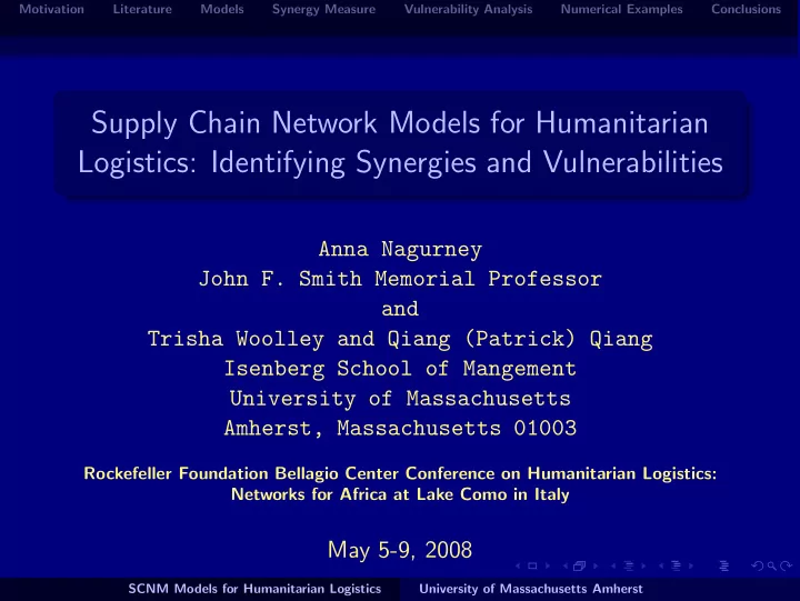 supply chain network models for humanitarian logistics
