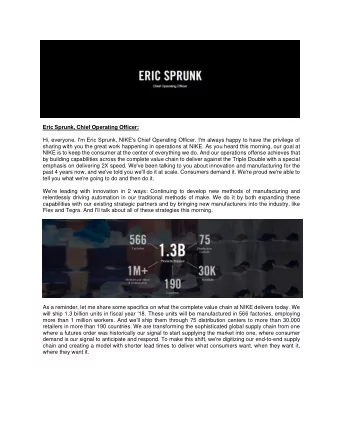 Eric Sprunk, Chief Operating Officer:  Hi, everyone. I'm Eric Sprunk, NIKE's Chief Operating