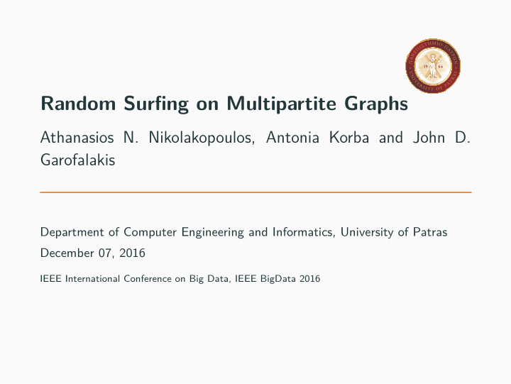 random surfjng on multipartite graphs