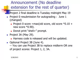 Announcement (No deadline  extension for the rest of quarter)  Project 2 final deadline is